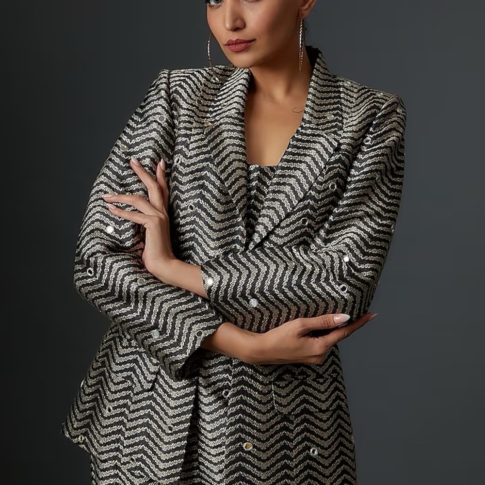 Payal Singhal Black Brocade Embroidered Blazer Set